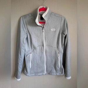 North Face Agave Jacket in Gray White size Medium Warm‎ Cozy Fuzzy